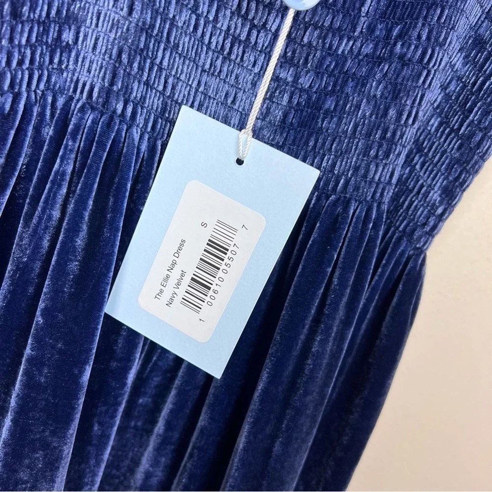 Hill House Navy Velvet Ellie Nap Dress S Holiday Midi Tired Ruched Sleeveless - Picture 12 of 14
